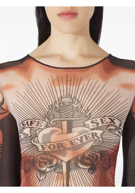 crew neck top woman nude brown and black JEAN PAUL GAULTIER | 26/01-W-TO456-M026P636000